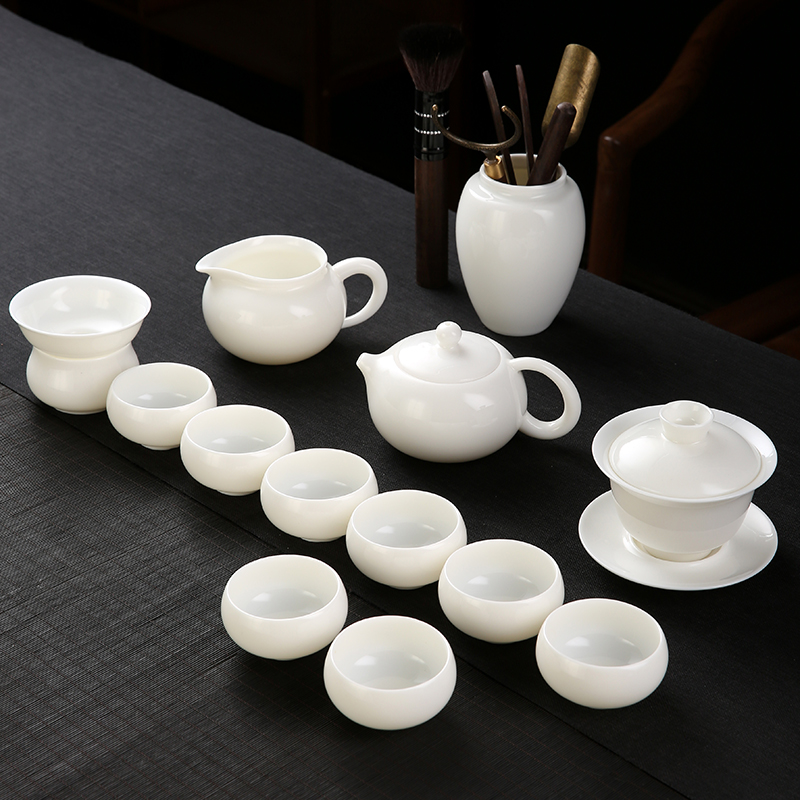 高档德化白瓷茶具套装家用羊脂玉瓷泡茶盖碗办公侧把茶壶茶杯
